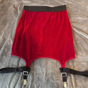 NWOT Blood Red Velvet Killstar mini pencil skirt with garters size S
